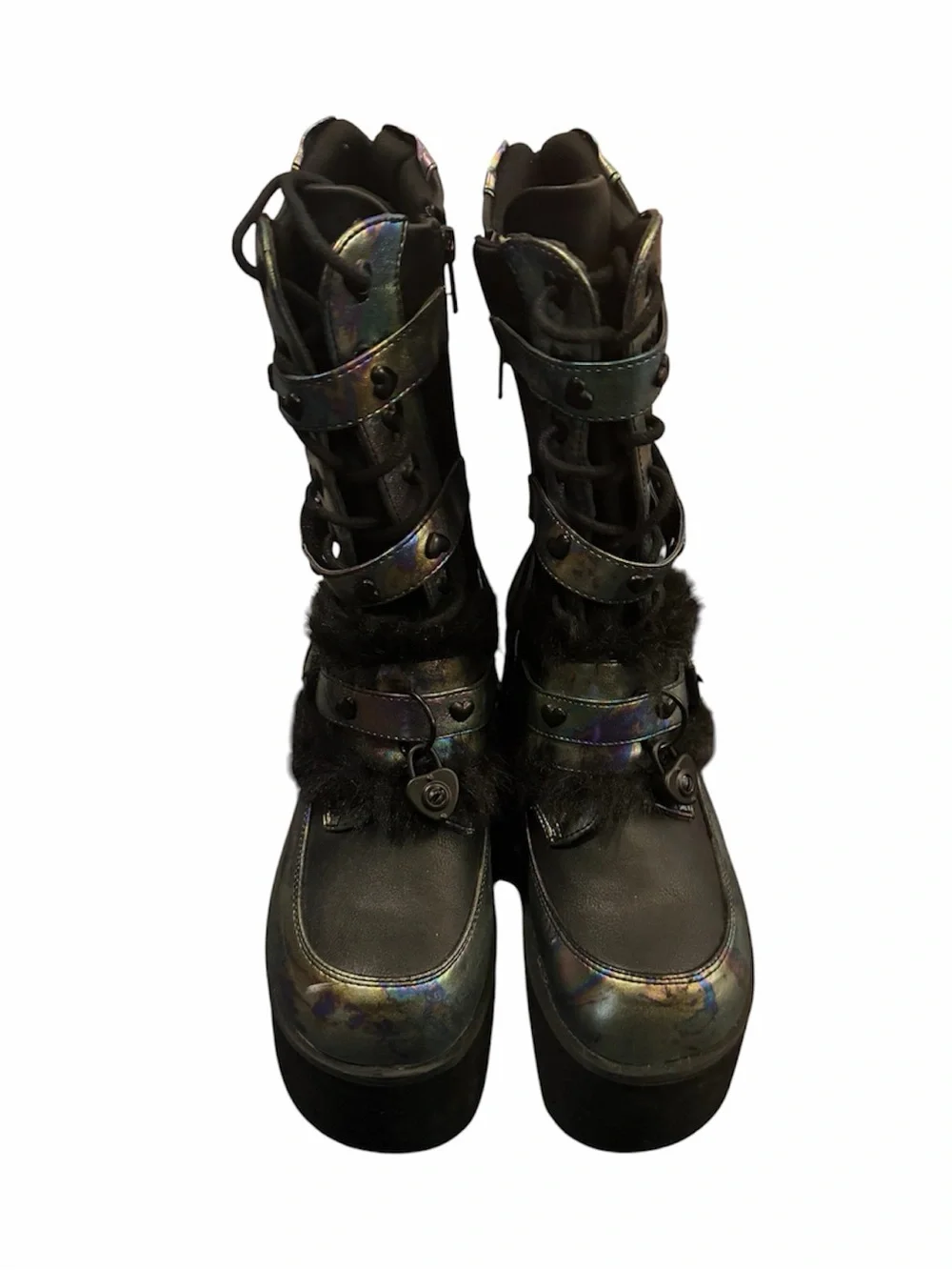 Demonia Iridescent Holographic Platform Combat Boots